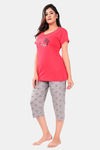 Sweet Moon Knit Cotton Capri Set - Tomato Red Nude Violet Combination  — thumbnail 4